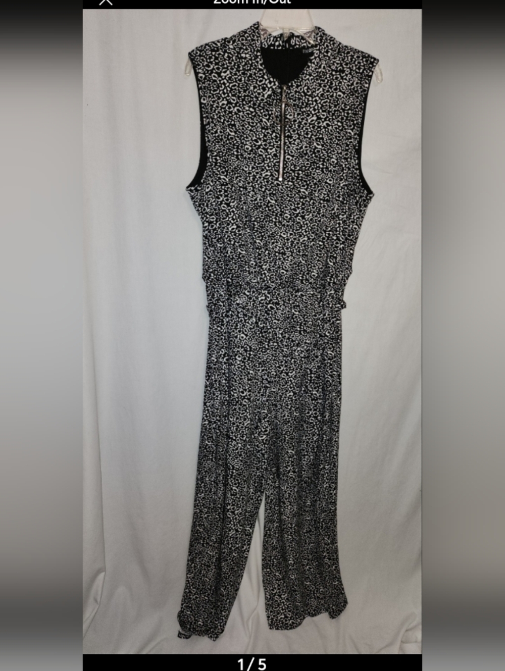 Roz & ali womens size 3x black white print zippered sleeveless jumpsuit